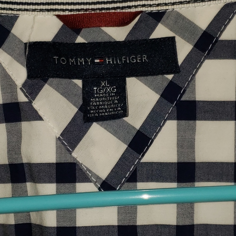 Tommy Hilfiger button up plaid blue and grey XL - Picture 3 of 7